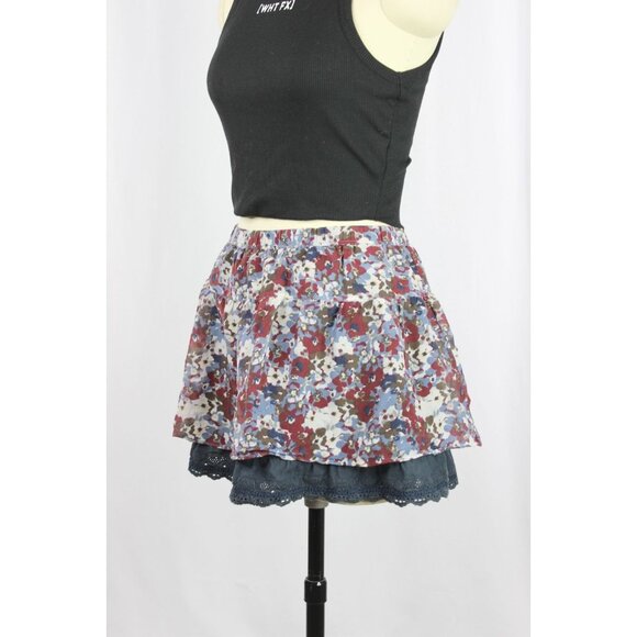 ABERCROMBIE & FITCH Y2K Maroon Navy Floral Silk Lace Eyelet Mini Skirt, Size S - Picture 13 of 14